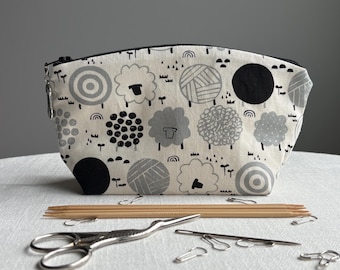 Knitting/ Crochet Notions Bag and Stitch Marker with Black Sheep Print