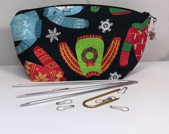 Ugly Christmas Sweater Knitting and Crocheting Notion Bag and Stitch Marker