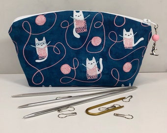 Knitting Cats Notions Bag and Stitch Marker