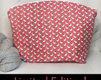 Pink and Green Teacups Large Knitting and Crocheting Project Bag