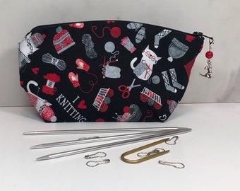 Black Cats Knitting Notions Bag and Stitch Marker