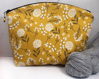 Gold Floral Small Knitting & Crochet Project Bag