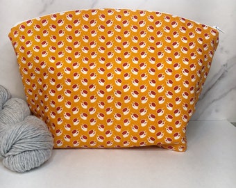 Orange Teacups Large Knitting and Crocheting Project Bag