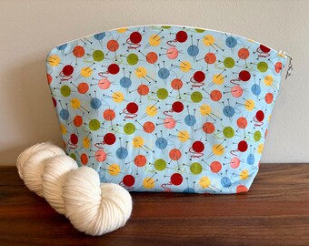 Large Knitting/ Crocheting Project Bag with Aqua Balls of Yarn print