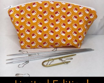 Orange Teacups Knitting Notions Bag and Stitch Marker