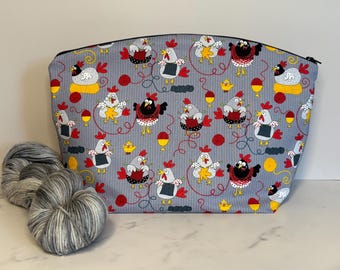 Knitting Chickens Large Knitting Project Bag