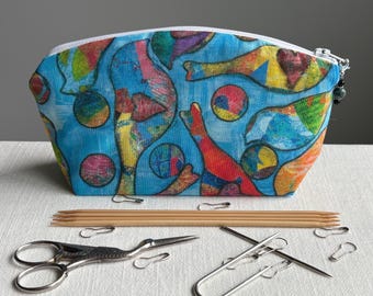 Batik Birds Knitting and Crochet Notions Bag and Stitch Marker