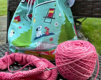 Small Knitting and Crochet Project Bag with Drawstring