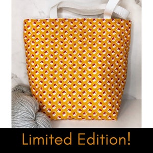 Orange Teacups Small Knitting Tote