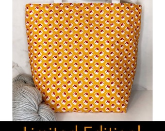 Orange Teacups Small Knitting Tote