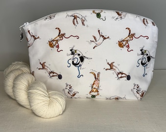 Knitting/ Crocheting Project Bag with Cats Print