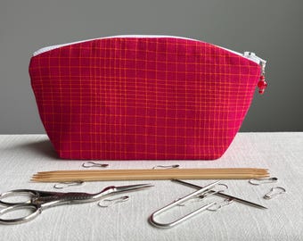Red Knitting and Crochet Notions Bag and Stitch Marker