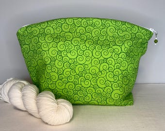 Green Swirls Large Knitting and Crocheting Project Bag