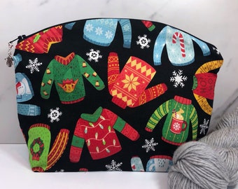 Ugly Christmas Sweater Small Knitting and Crocheting Project Bag