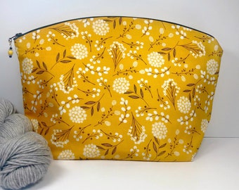 Gold Floral Large Knitting and Crocheting Project Bag