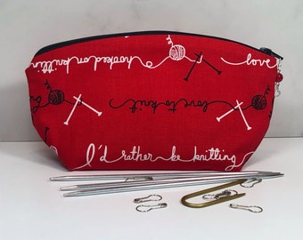 Red Knitting Love Notions Bag and Stitch Marker