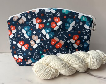 Small Knitting/ Crocheting Project Bag with Ugly Christmas Sweater Print