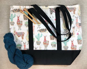 Boho Llama Knitting  and Crocheting Tote Bag