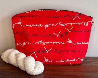 Large Knitting Project Bag with I Love Knitting Print