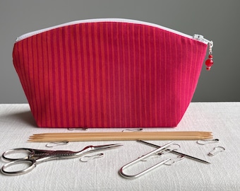 Red  Stripes Knitting and Crochet Notions Bag and Stitch Marker