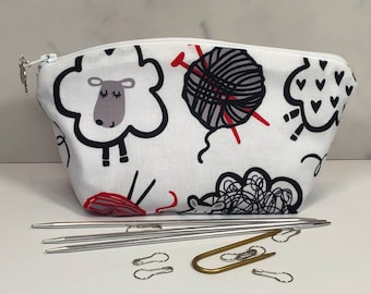 White Sheep Knitting Notions Bag and Stitch Marker