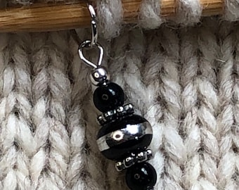 Black and Silver Knitting Stitch Marker or Progress Marker
