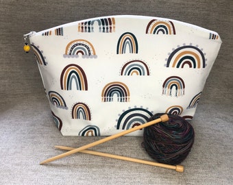 Boho Rainbow Large Knitting and Crocheting Project Bag