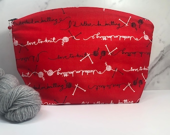 Large Knitting Project Bag: Zippered Cotton Organizer