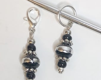 Black and Silver Knitting Stitch Marker or Progress Marker