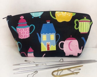 Teapots Knitting Notions Bag and Stitch Marker