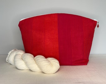 Red Stripes Large Knitting and Crocheting Project Bag