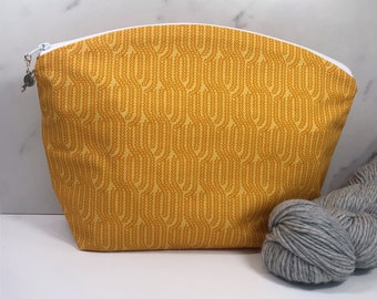 Yellow Cables Small Knitting and Crocheting Project Bag