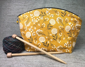 Gold Floral Small Knitting & Crochet Project Bag