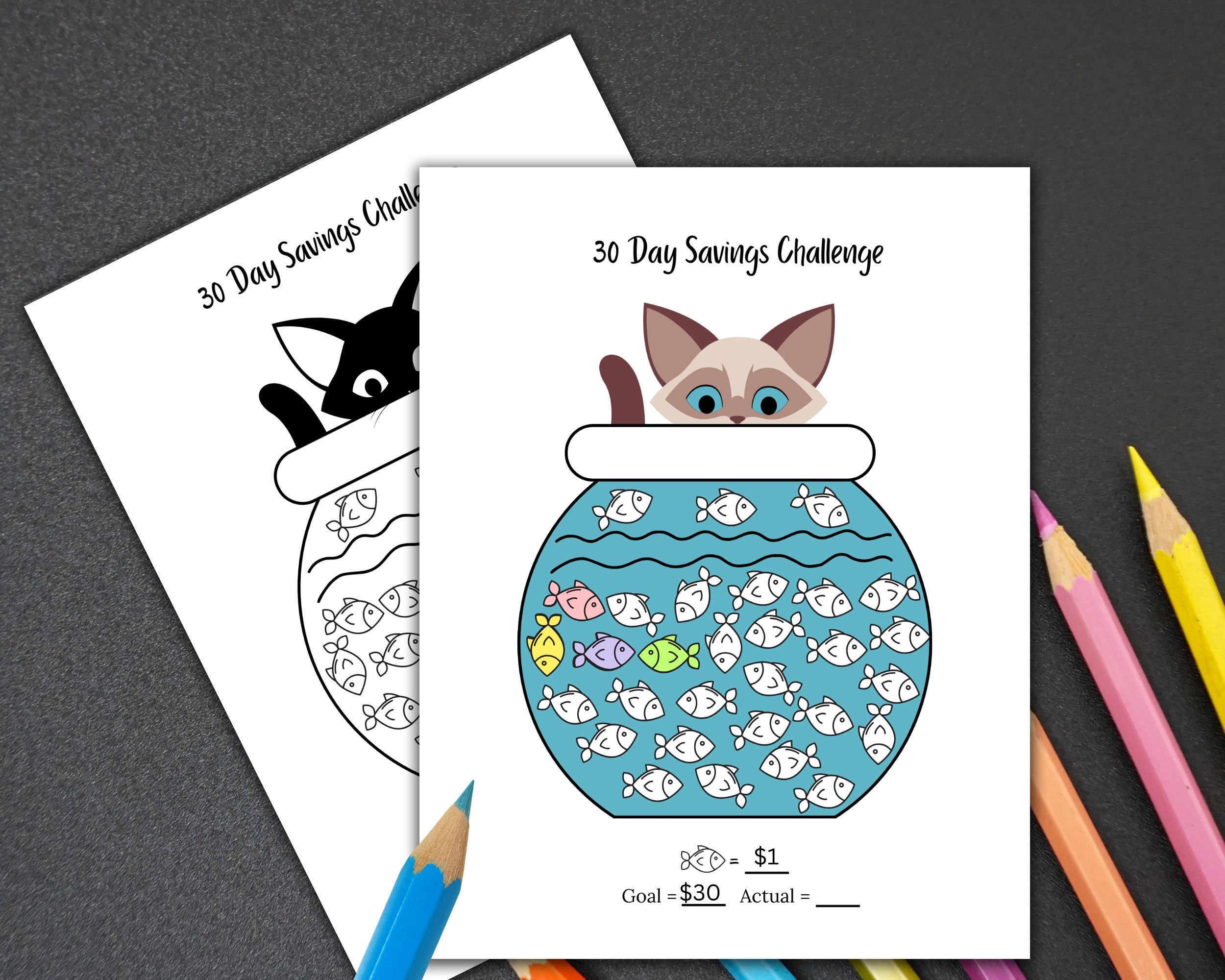 30 Day Savings Challenge, Kids Saving Fund, Cute Cat Savings