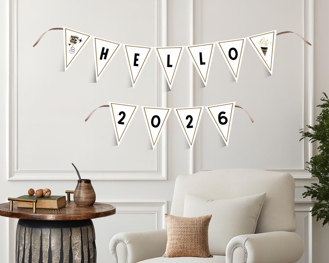 Hello 2026 Banner, Printable New Years Eve Decoration, Happy New Year ...