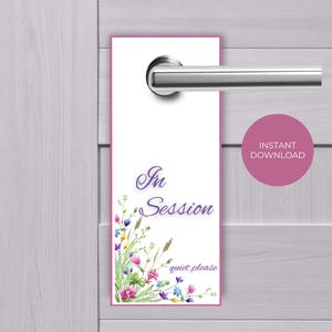 Plaque de porte IN SESSION, plaque de porte imprimable, plaque de poignée de porte, Ne pas déranger, accroche-porte de bureau, plaque de traitement en session, calme s&#39;il vous plaît