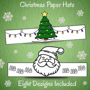 Christmas Paper Crowns, Paper Hats to Color, Christmas Party Favor, Classroom Activity, Paper Crown DIY, Printable Hat