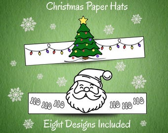 Christmas Paper Crowns, Paper Hats to Color, Christmas Party Favor, Classroom Activity, Paper Crown DIY, Printable Hat