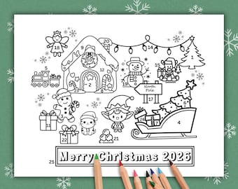 2026 Advent Calendar Coloring Page, Countdown to Christmas, Printable Coloring Page