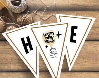 Banner de Hola 2026, decoración imprimible de Nochevieja, guirnalda de Feliz Año Nuevo