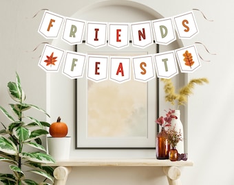 Friendsgiving Banner featuring Fall Leaves, Printable Friendsgiving Decorations