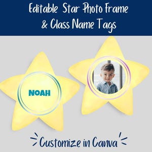 Editable Star Photo Frame & Star Name Tag Template, Printable Bulletin Board Decorations, Classroom Door Display