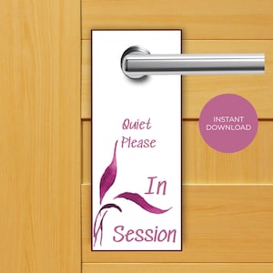Plaque de porte IN SESSION, plaque de porte imprimable, plaque de poignée de porte, Ne pas déranger, accroche-porte de bureau, plaque de traitement en session, calme s&#39;il vous plaît