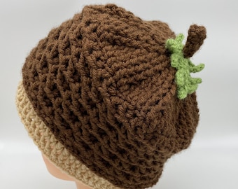 Acorn Hat for Halloween, Fall Festival Hats for Baby Infant Toddler Child or Adult, Crocheted Beanie, Night and Day Crochet, Made to Order