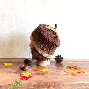 Acorn Hat for Halloween, Fall Festival Hats for Baby Infant Toddler Child or Adult, Crocheted Beanie, Night and Day Crochet, Made to Order