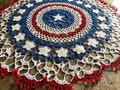 26 Inch Round Stars and Stripes Crochet Doily, Americana Style, Red White and Blue Table Topper, Independence Day, Handmade in the USA