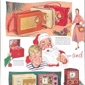 1955 Philco Radio Christmas & American Tourister Suitcase Magazine Ads - Vintage Wall Decor