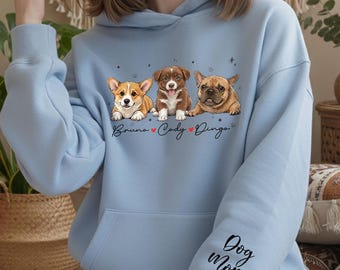 Personalized Dog Mom Sweatshirt, Custom Pet Portrait Hoodie Gifts for Owners, Pet Art Shirt with Photo