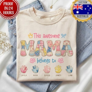 Custom This Awesome Mom Belongs To Shirt, Mom Tshirt Gift from Kids, Cute Patchwork Mama Nana Tee, Funny Grandma Shirt, Mothers Day Gift