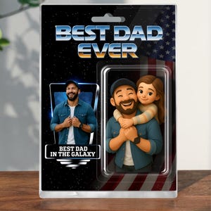 Custom Photo Dad And Kids Action Figure Acrylic Block, Personalized Father&#39;s Day Gift For Dad, Best Dad Ever Block Plaque, Gift For Husband